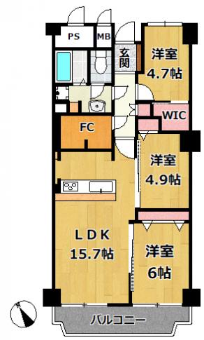 芦屋市東芦屋町 中古マンション間取画像