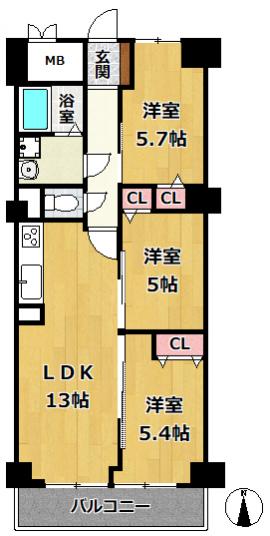 芦屋市翠ケ丘町 中古マンション間取画像