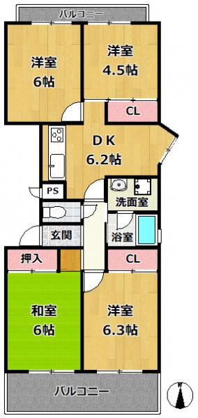 芦屋市打出小槌町 中古マンション間取画像