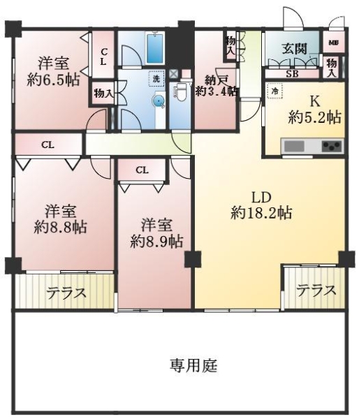 芦屋市朝日ケ丘町 中古マンション間取画像