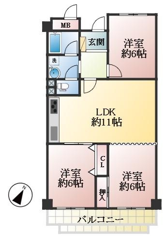 芦屋市朝日ケ丘町 中古マンション間取画像