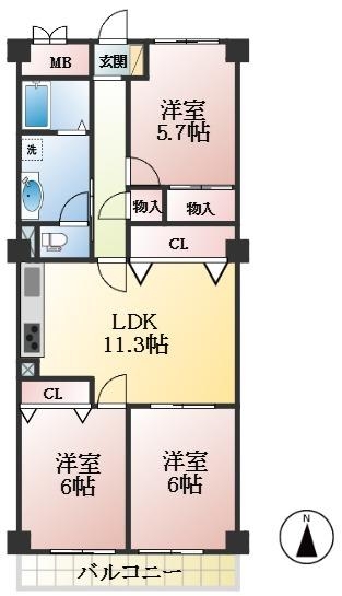 芦屋市翠ケ丘町 中古マンション間取画像