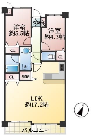 芦屋市東山町 中古マンション間取画像