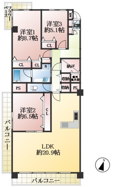 芦屋市東山町 中古マンション間取画像