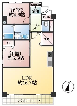 芦屋市大原町 中古マンション間取画像