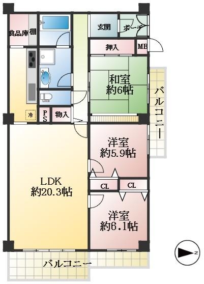 芦屋市朝日ケ丘町 中古マンション間取画像